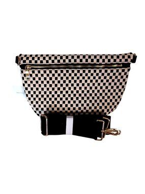 Bum Bag Crossbody Black Cream Checkered Woven Pretty Simple Westlyn Women NWT OS